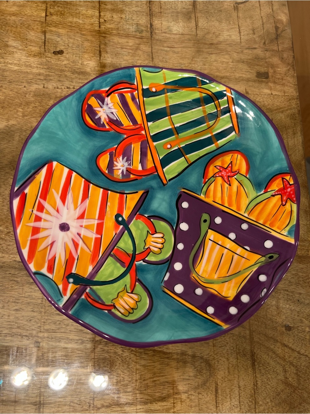 Hand-Painted Clay Art Flip Flops & bags serving Plate
